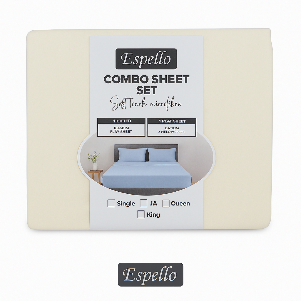 Espello Fitted Sheet & 2 Pillow Cases Combo - 90GSM