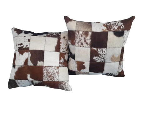 Nguni Block Cushion - Brown & White - 10cm Blocks - 50cm x 50cm