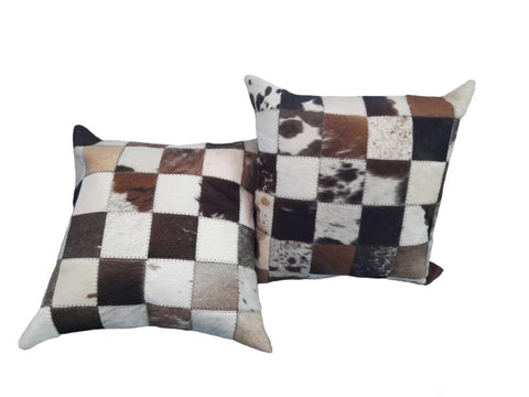 Nguni Block Cushion - Brown & White - 8cm Blocks - 50cm x 50cm