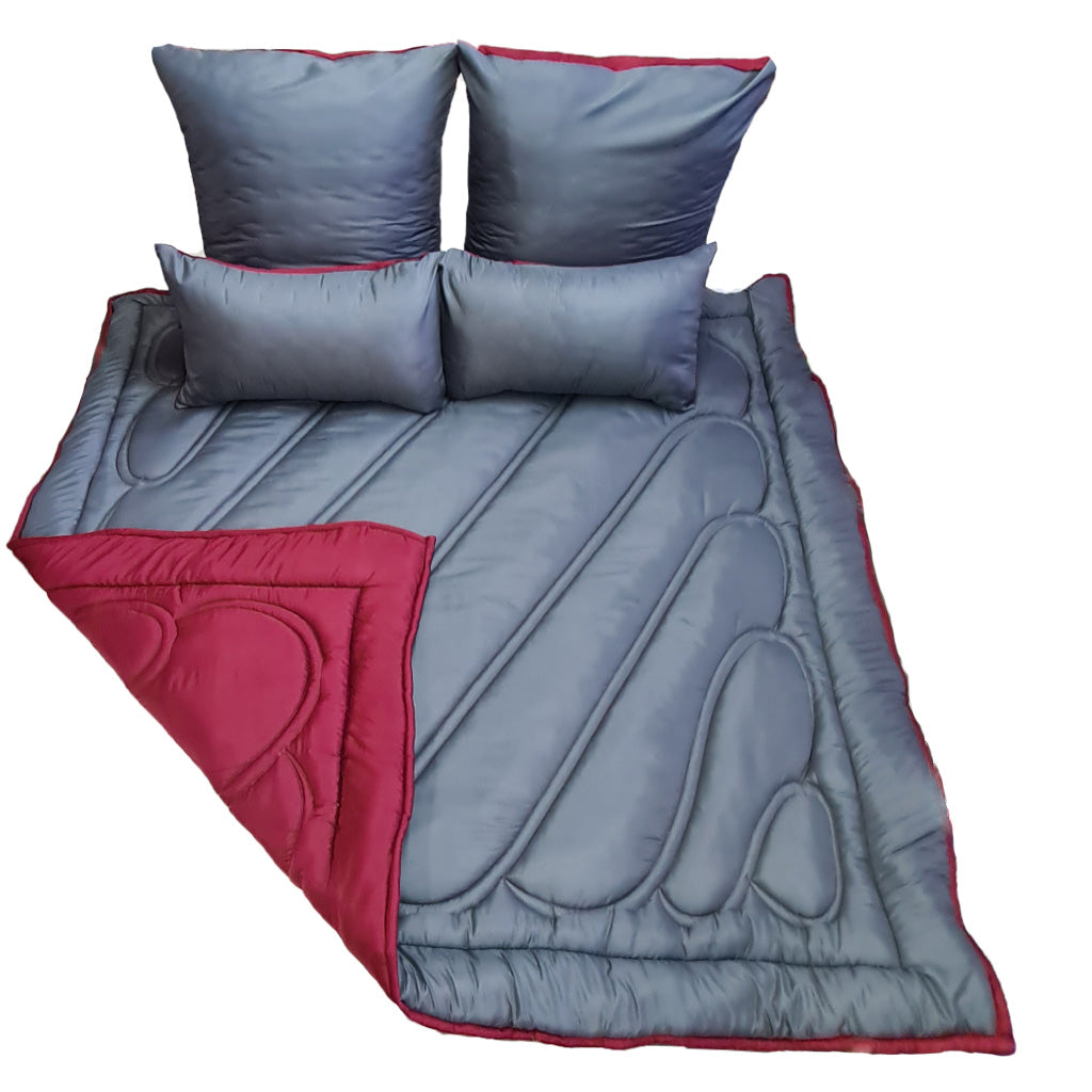 5 Piece Reversible Comforter Set - Charcoal/Burgundy