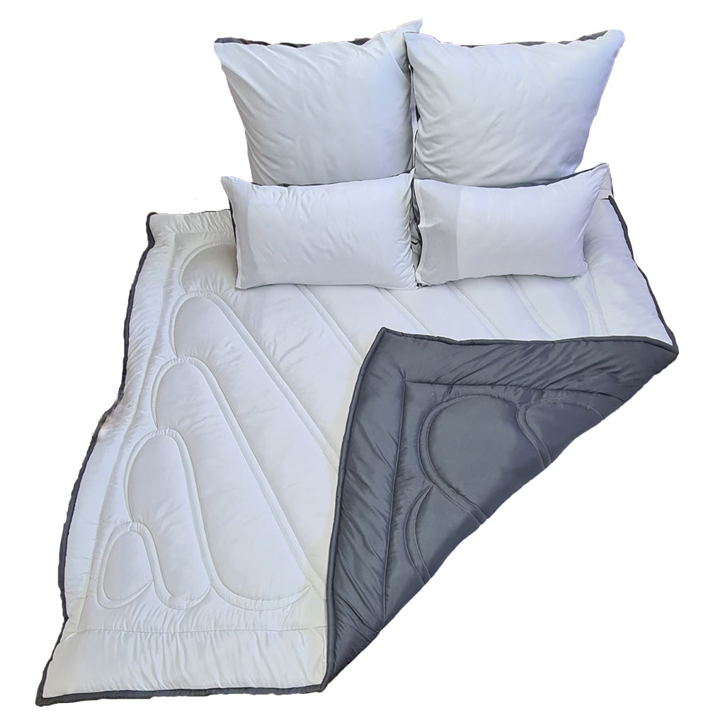 5 Piece Reversible Comforter Set - Charcoal/White